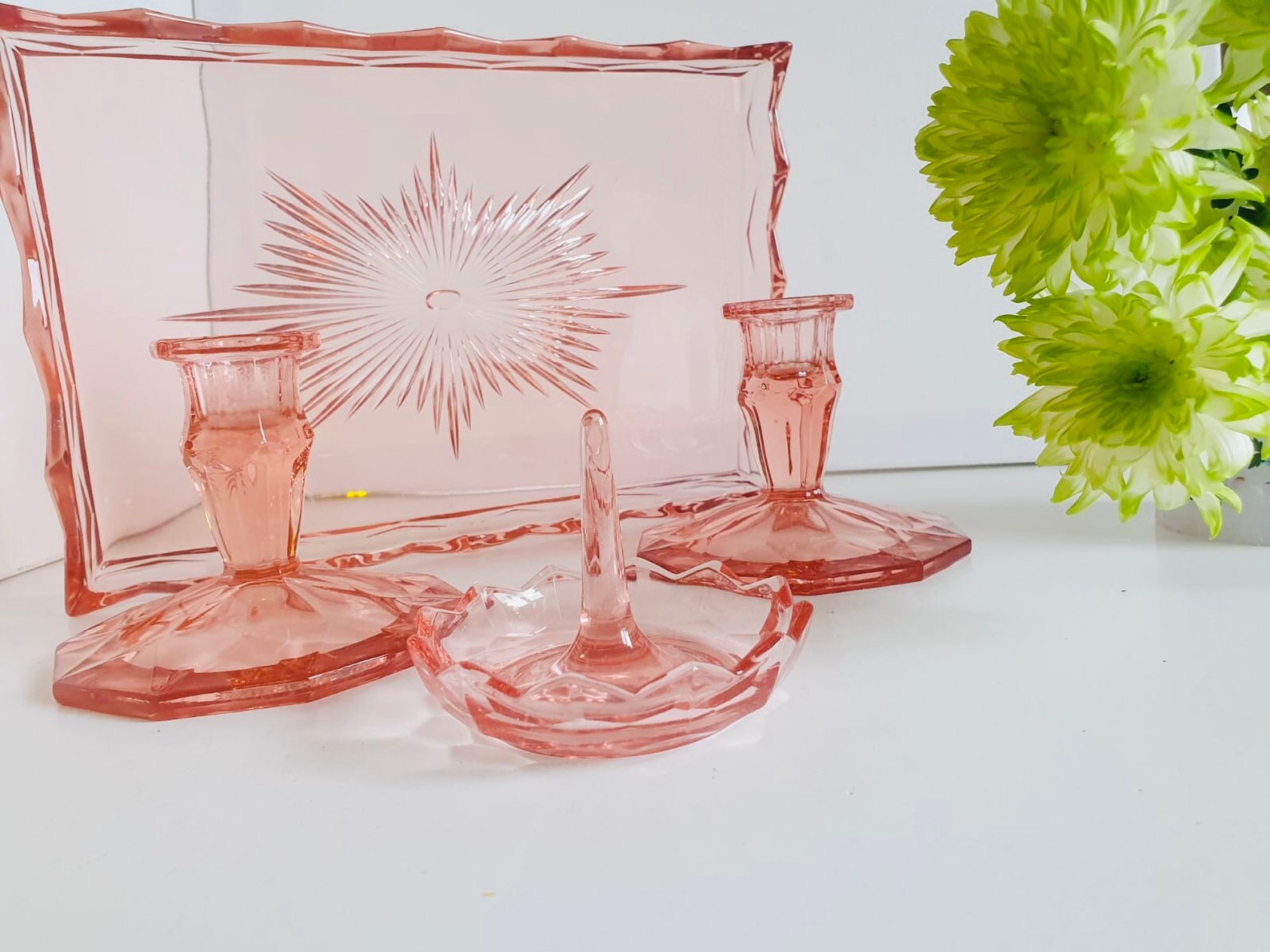 Vintage Art Deco Pink Glass Candlesticks Candle Holders Etsy