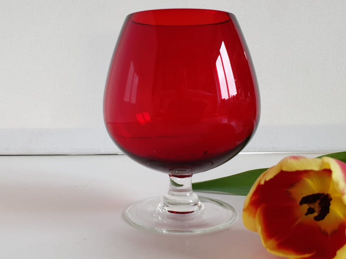 Vintage Ruby Red Small Brandy Glass Retro Brandy Glass Red Etsy