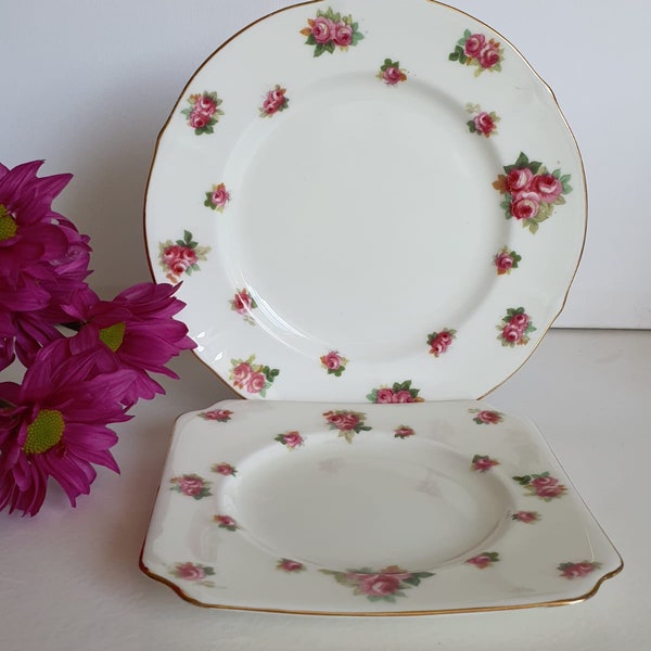 Vintage Royal Doulton Rosebud Round And Square China Plates