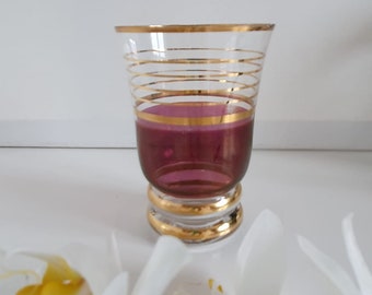 Vintage Cranberry Red And Gold Band Glass Glass, Tumbler (Chipped)