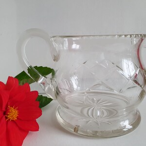 Vintage Mid Century Short Cut Glass Clear Jug, Pitcher