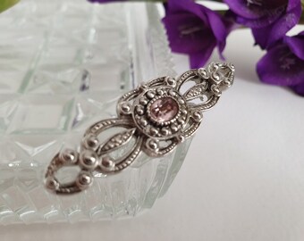 Vintage Purple Stone Silver Tone Metal Bar Brooch, Pin