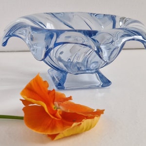 Vintage Bagley Blue Glass Equinox Posy Bowl, Dish, Pattern No 3061