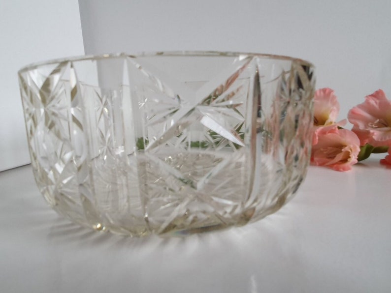 Vintage Crystal Heavy Cut Glass Fruit Trifle Bowl Mid Etsy