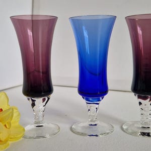 Vintage Coloured Liqueur, Sherry Glasses x3, Vintage Liqueur Glasses, Aperitif Glasses