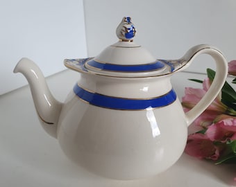 Vintage Art Deco Rare Soho Pottery Solian Ware Elizabeth Blue Teapot For One