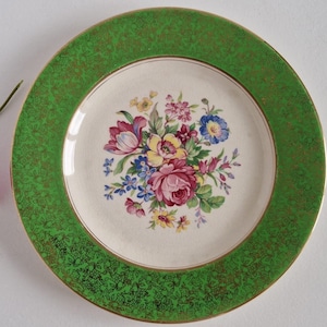 Vintage Palissy Bone China Large Cabinet Plate, Floral & Green Chintz - Marked, Crazing