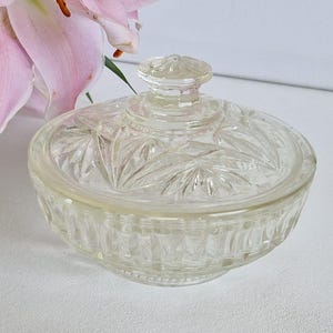 Vintage Deco Depression Glass Vanity Trinket Dish, Lidded Pot