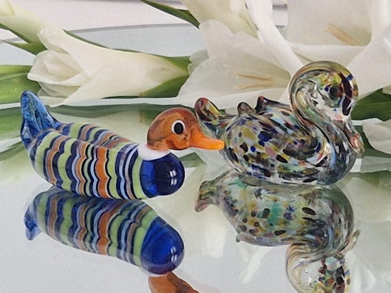 Vintage Art Glass Colourful Glass Duck Ornament - Etsy UK