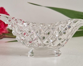 Juego de 2 botes de cristal vintage tallado con diseño de diamante para salsa de menta y aderezo