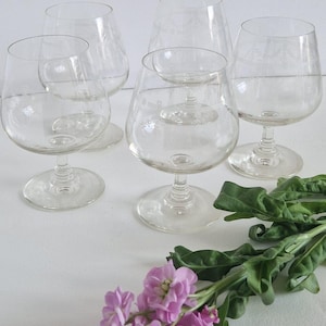 Vintage Brandy Etched GarlandGlasses, Set of 5, Brandy Snifter Glasses Set of 5