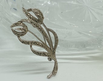 Vintage Marcasite Floral Spray Brooch Pin