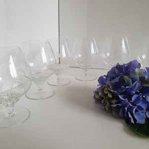 Vintage Brandy Etched Leaf Stem Glasses, Set of 6, Brandy Snifter Glasses Set of 6