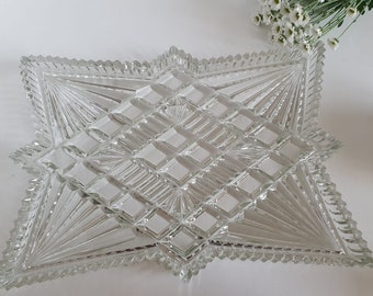 Vintage Art Deco schweres klares Glas sternförmiges Kosmetiktablett (abgeplatzt)