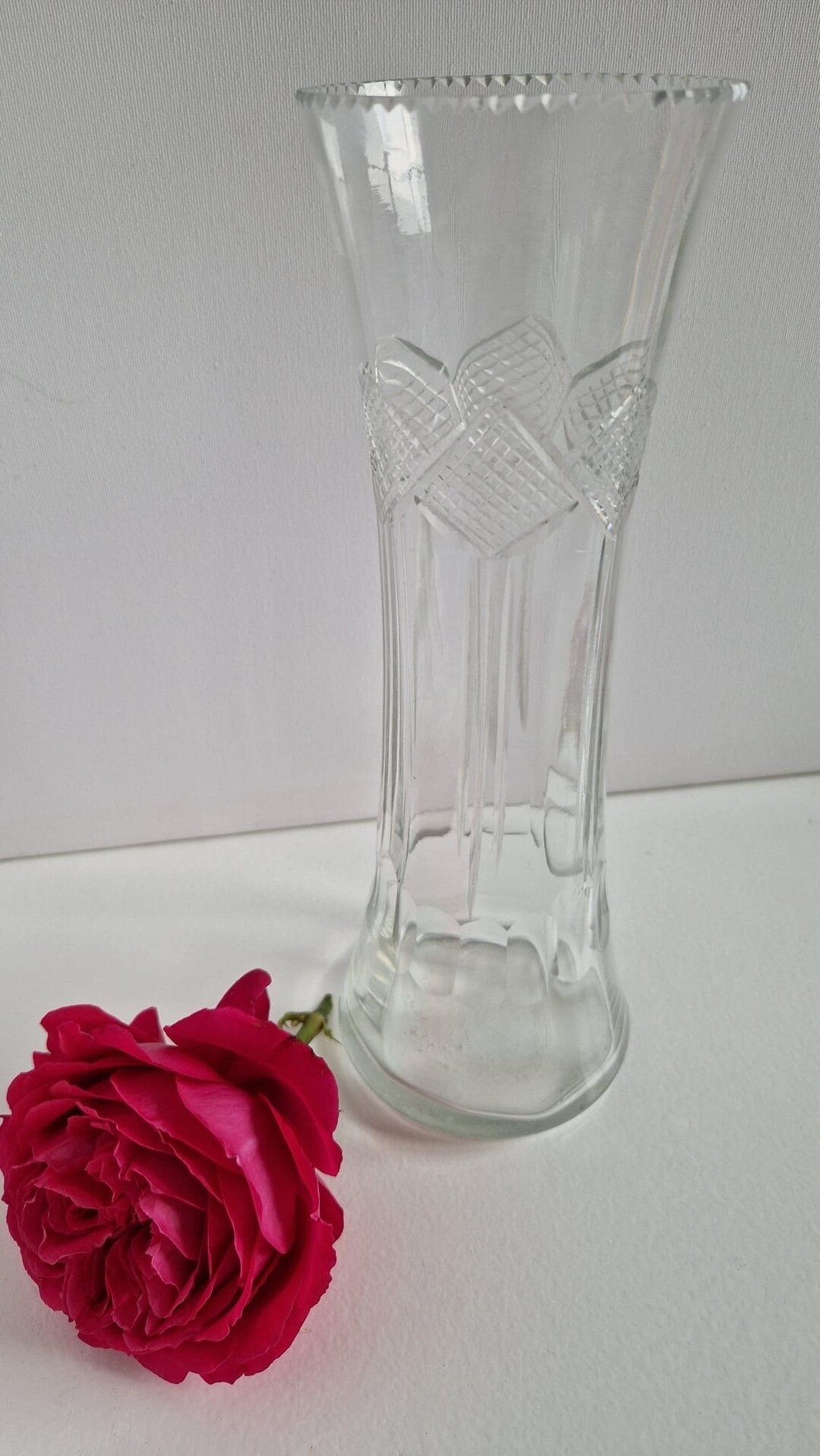 Vintage Tall Pressed Glass Vase Mid Century Vase 1950s Vase Etsy