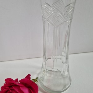 Vintage Tall Pressed Glass Vase, Mid Century Vase, 1950s Vase