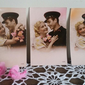 Vintage French Postcard Trio, Wartime Couple