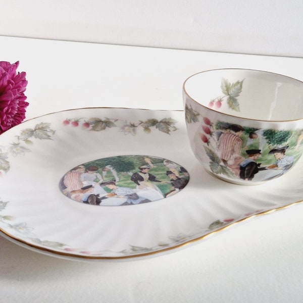 Vintage Royal Doulton Minton ‘Tennis Party’ Teacup And Biscuit Saucer, Plate, The Wimbledon Collection 1988