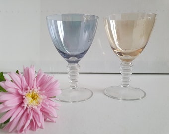 Vintage Set von 2 Harlekin Pastellfarbene Likör Schnaps Gläser, Mid Century