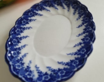 Victorian F Winkle Colonial Pottery Bone Matlock Blue Oval Plate/Platter, Gravy Tray