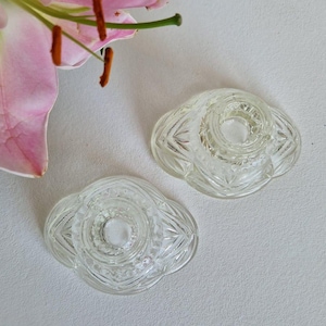 Vintage Deco Depression Heavy Glass Candle Hodders x2