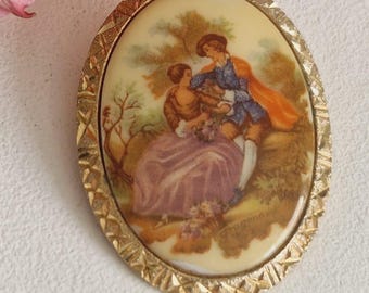 Vintage Brautpaar, Fragonard Stil Porzellan Brosche, Pin