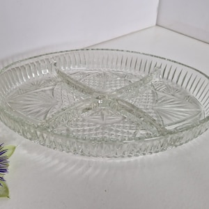 Vintage Clear Pressed Glass Divided Oval Serving Dish, Relish Dish