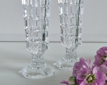 Vintage Cristal D’Arques Cut Glass Vases, Geometric Pattern, Set of 2