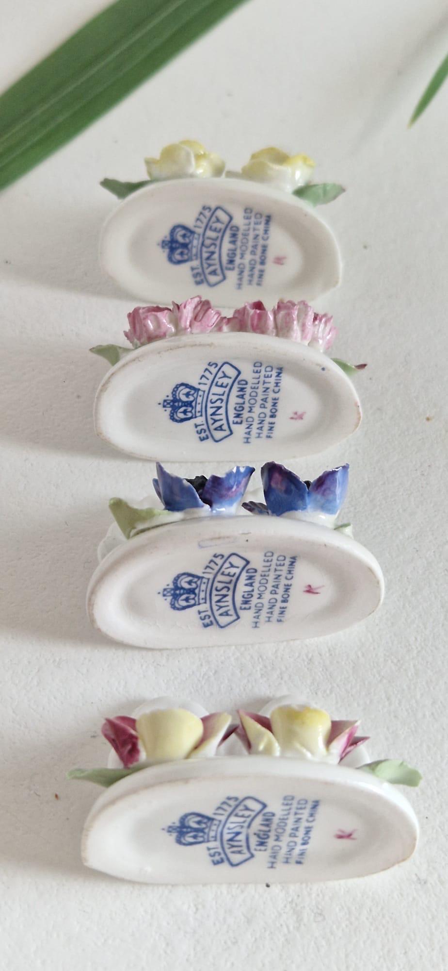 Vintage Royal Aynsley Set of 4 Bone China Flower Place Card