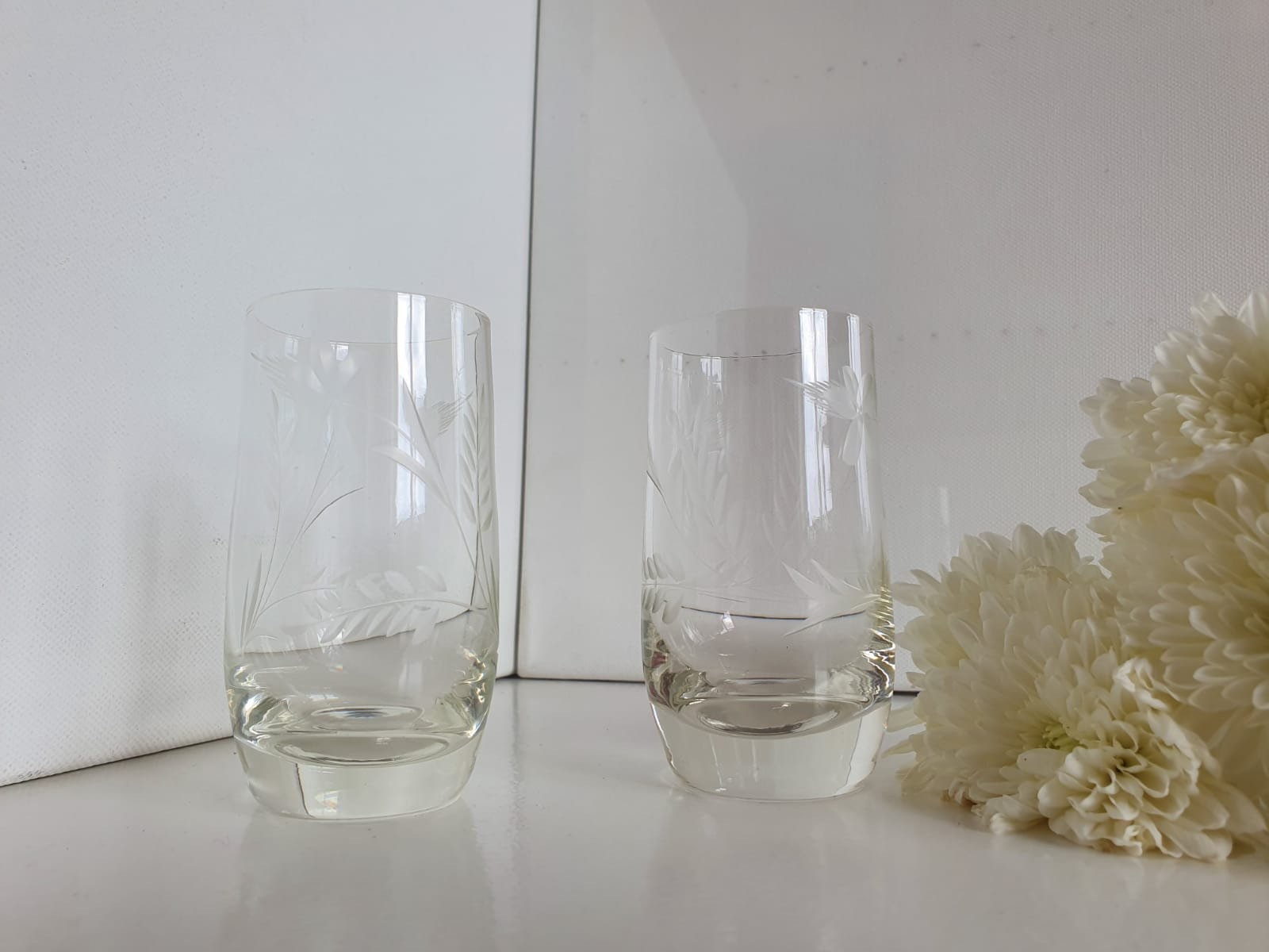 Vintage Set of 2 Leaf Etched Leaf Botanical Glasses/Tumblers Etsy