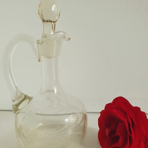 Vintage Clear Glass Cruet Oil, Vinegar Decanter Bottle With White Flower Botanical Etching
