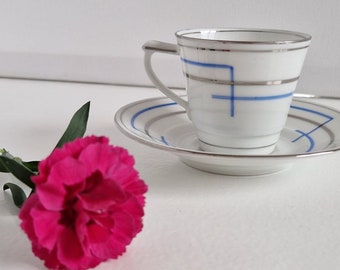 Art Deco Vintage Demitasse, Expresso Cup and Saucer, Victoria Czechoslovakia