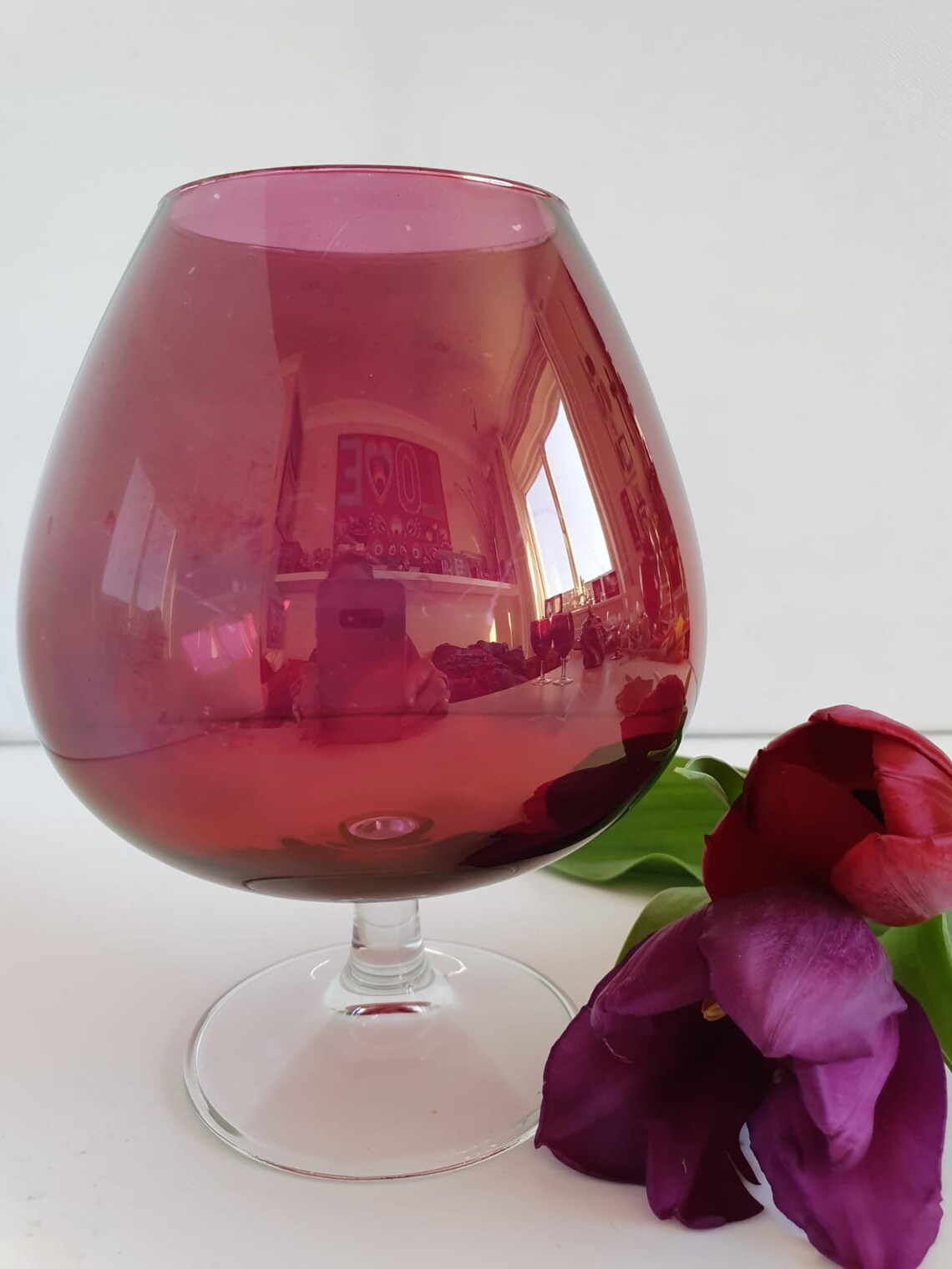 Vintage Cranberry Red Brandy Snifter Glass With 2 Sherry Etsy