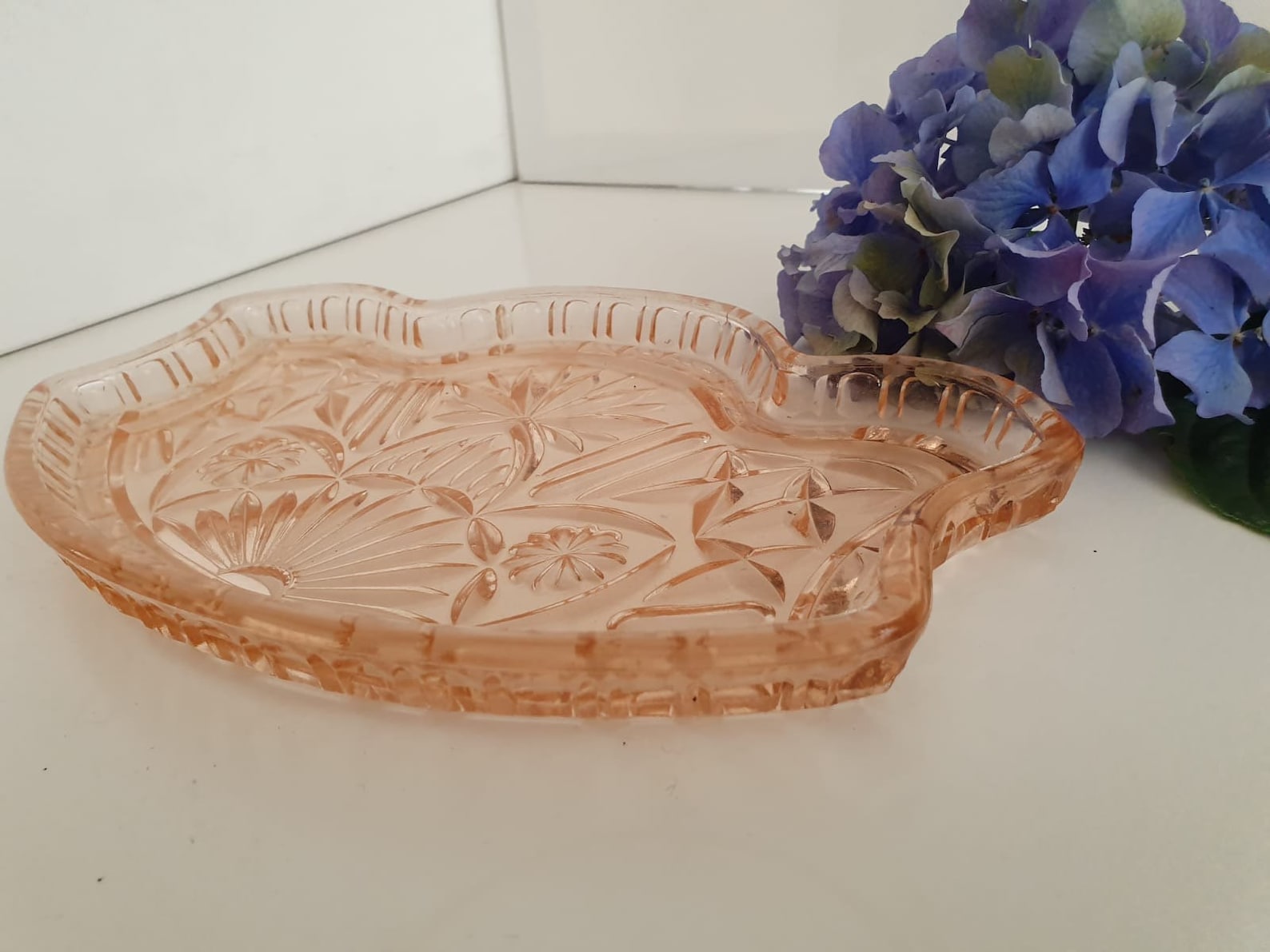 Vintage Pink Pressed Depression Glass Tray Dressing Table Etsy