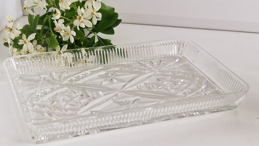 Vintage Heavy Clear Glass Dressing Table Vanity Tray Serving Etsy