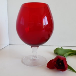 Copo de conhaque grande vermelho rubi vintage, copo de conhaque retrô, copo de conhaque vermelho