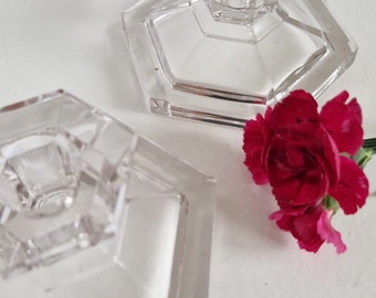 Vintage Clear Glass Candlestick, Candle Holder Pair