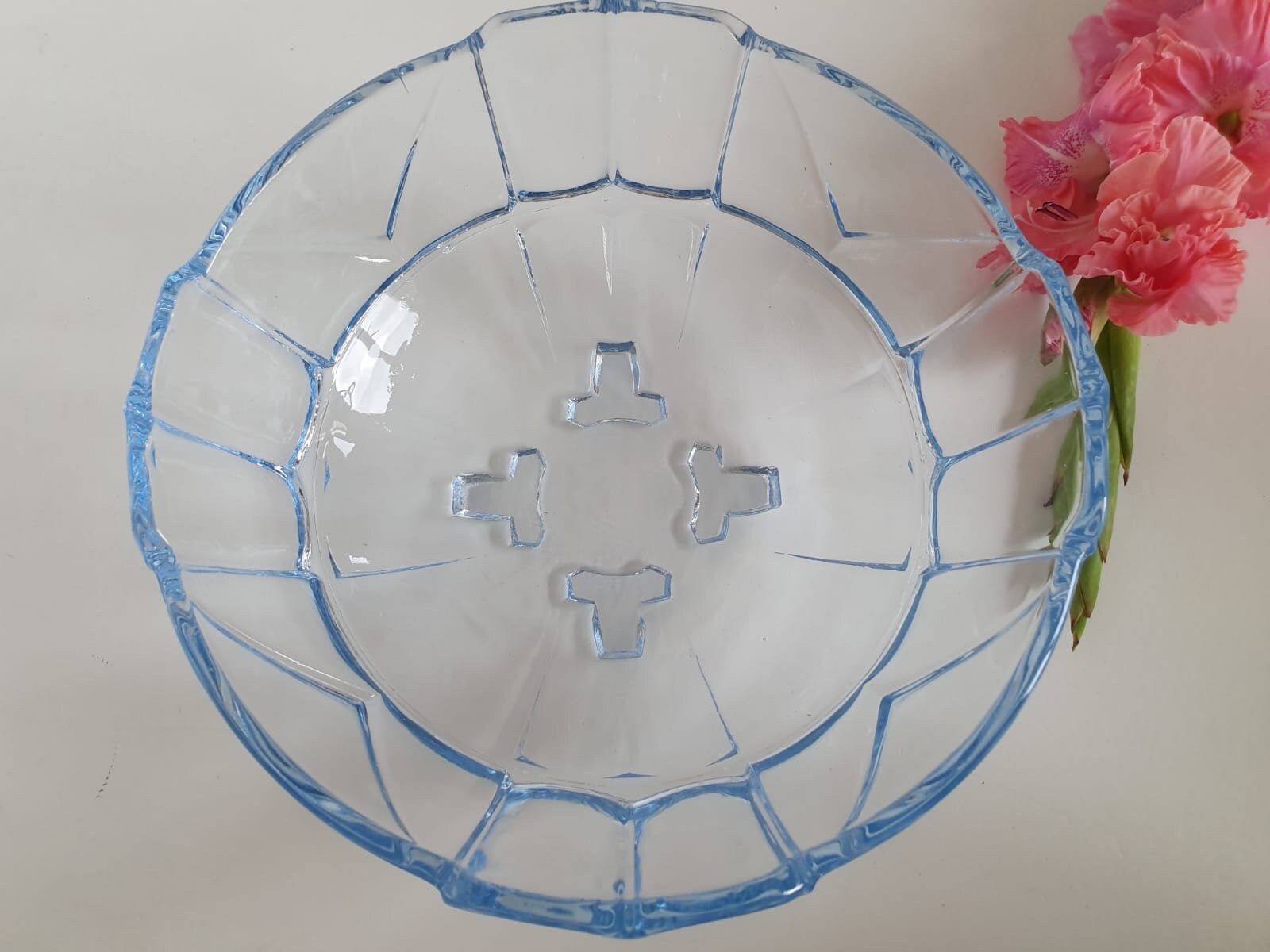 Art Deco Ice Blue Glass Footed Bowl - Etsy