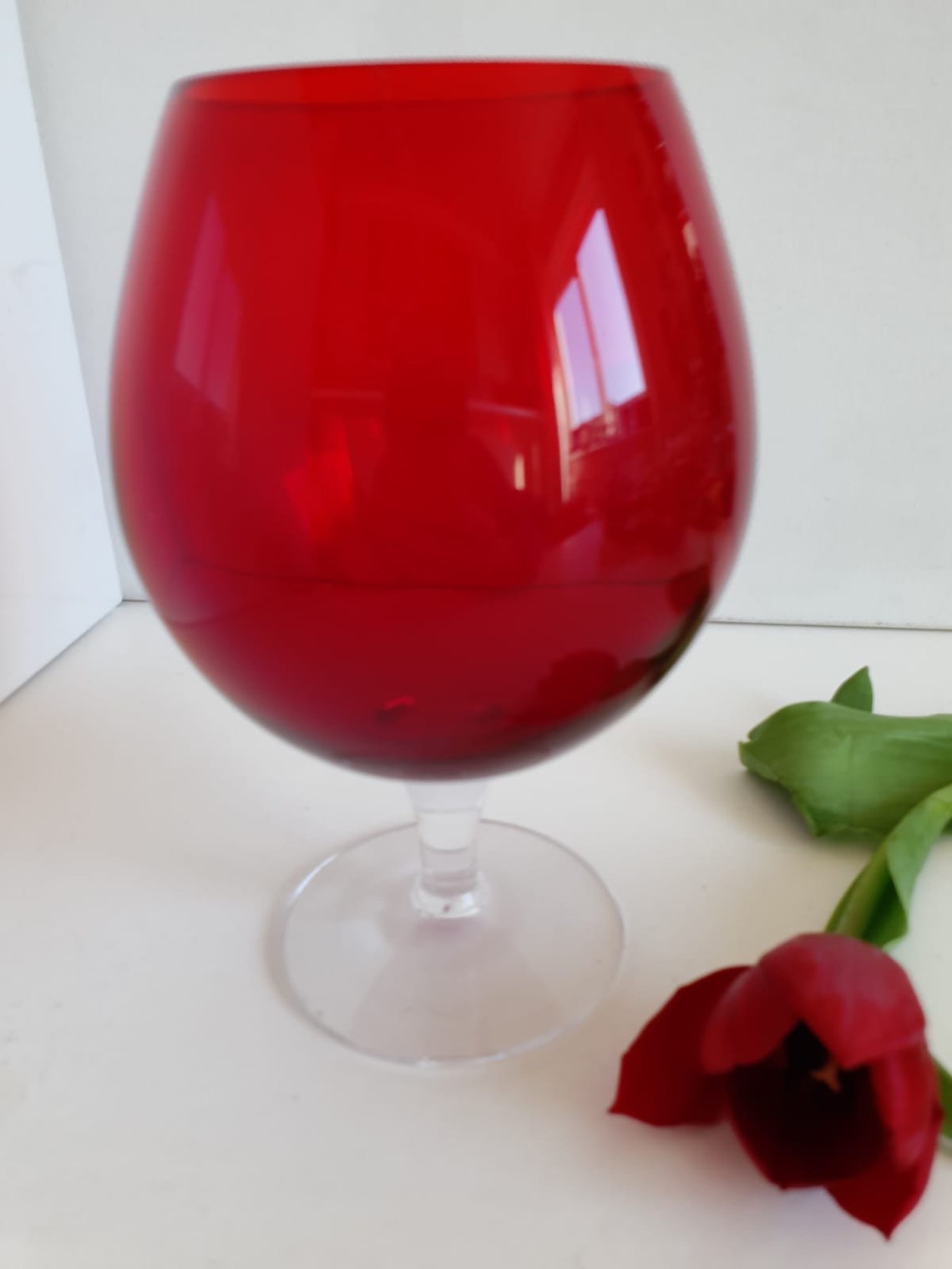 Vintage Ruby Red Large Brandy Glass Retro Brandy Glass Red Etsy