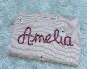 Custom Hand Embroidered Name Sweater for Baby, Toddler, Kid