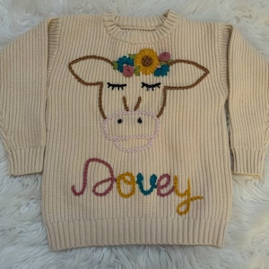 Hand Embroidered Cow Sweater | Baby and Toddler  Sweater