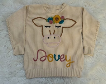 Hand Embroidered Cow Sweater | Baby and Toddler  Sweater