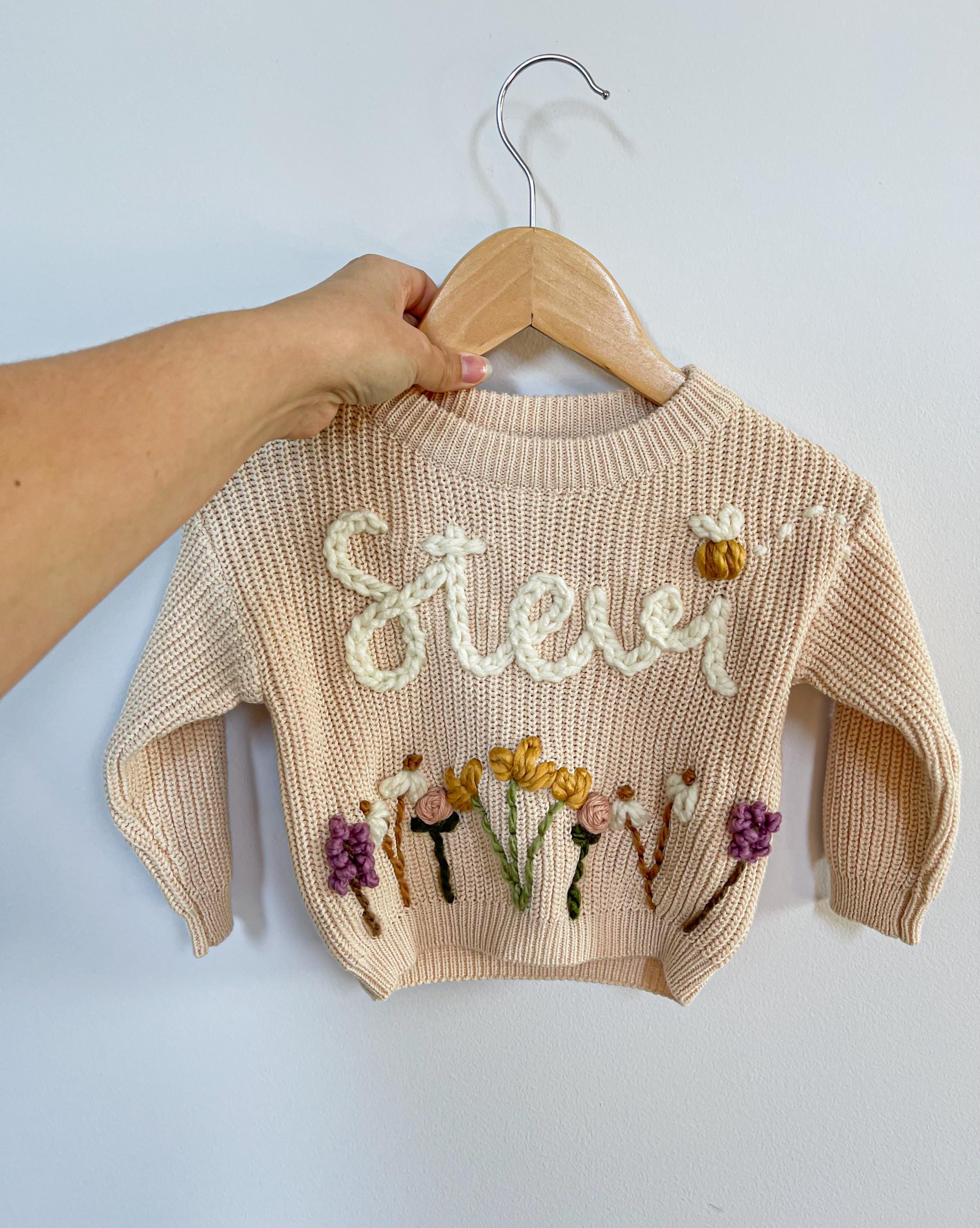 Hand Embroidered Baby Name Sweater Wild flowers