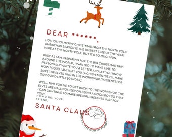 Santa letter, North Pole letter, letter from Santa, digital letter from Santa to print , personalised letter, Christmas