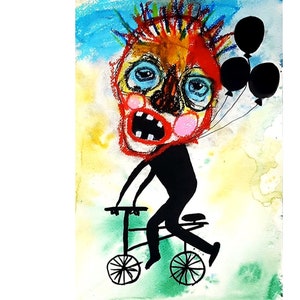 Original art ,Print Outsider art Crazy Art Brut Raw Surreal Whimsical Picture Weird Drawing Odd Creepy Spooky Abstract Faces Primitive Naive