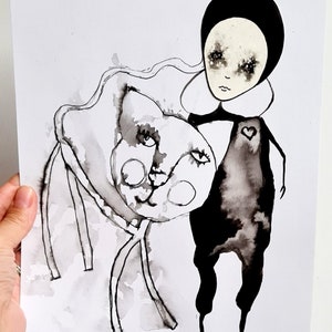 Ghostly Cat Ink Art: Original A4 Figurative Print