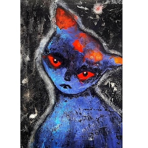 オリジナルアート ot プリント 抽象画 猫の絵 アウトサイダーアート フィギュラトゥーヴアート アールブリュット 気まぐれな猫 オリジナルアクリル画 奇妙な珍しいアートワーク