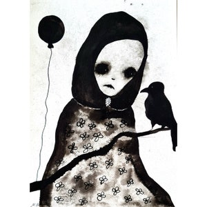 Gothic art, Dark art, Horror art, Outsider art, Black picture, Spooky picture, Ghost, Crow, Original drawing, Original art, Art brut, Weird