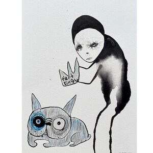 Arte originale Fart King Arte outsider Art Brut Arte grezza Decorazione gotica per la casa Regalo per gli amanti dei Bulldog francesi Immagine divertente Disegno strano Primitivo
