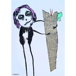 Original Art or Print Outsider art Abstract Figurative Naive art Creepy face Drawing Art Brut Raw art Surreal art Weird Picture Rare Animals